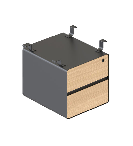 Deluxe Infinity 2 Drawer Hanging Pedestal Hire in black - angled view