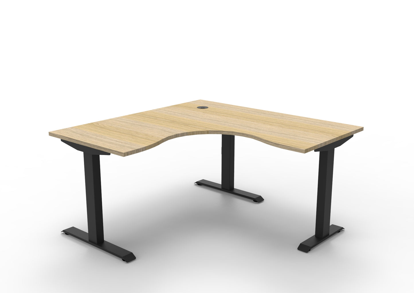 Boost Static Corner Workstation Without Cable Tray / Natural Oak Top & Black Satin Frame / N/A / Without Screen / 1500mm W x 1500mm W x 750mm D primary view for office furniture hire