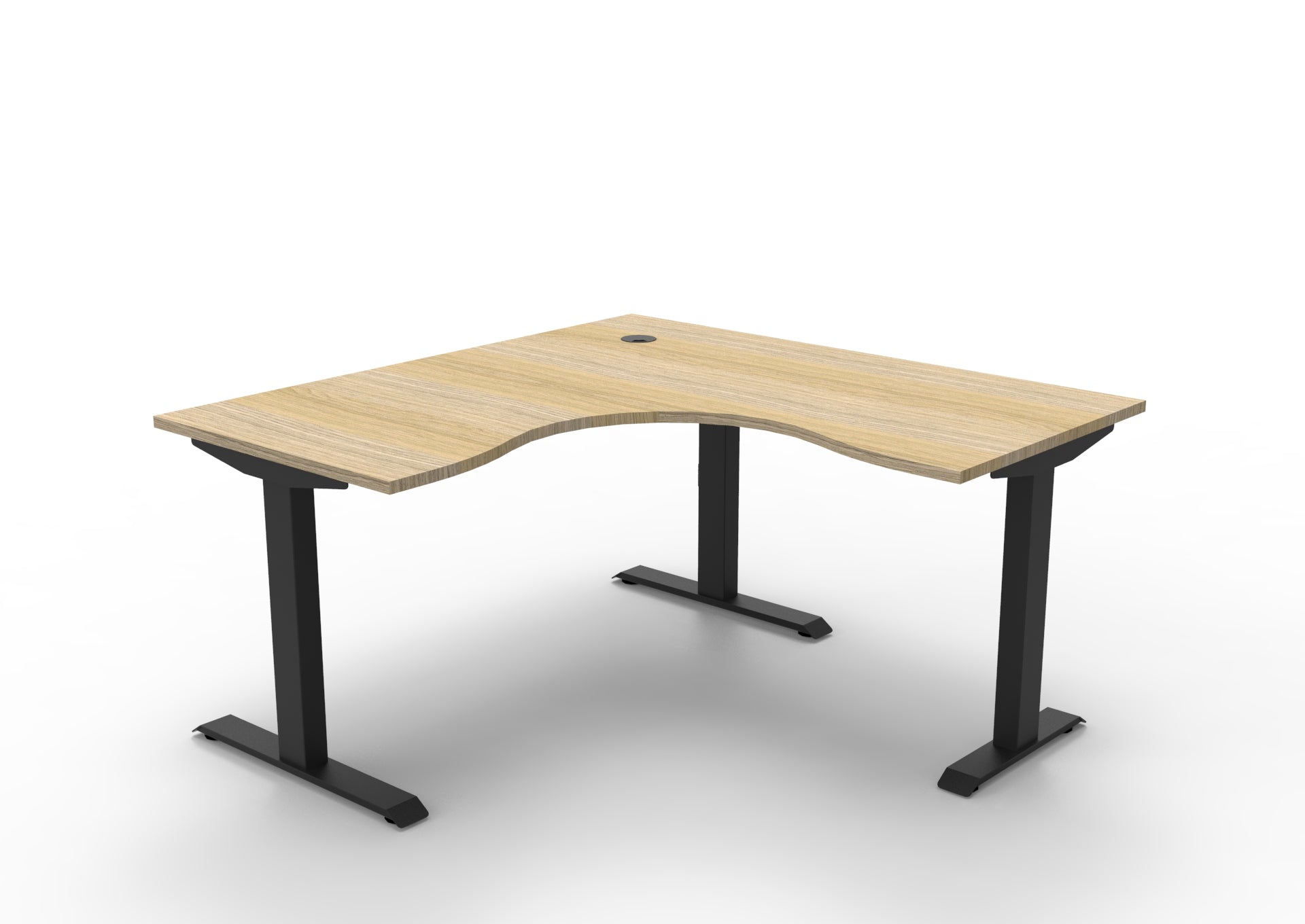 Boost Static Corner Workstation Without Cable Tray / Natural Oak Top & Black Satin Frame / N/A / Without Screen / 1500mm W x 1500mm W x 750mm D primary view for office furniture hire
