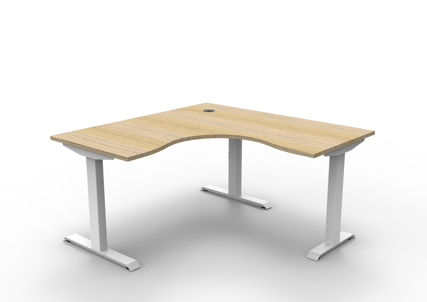 Boost Static Corner Workstation Without Cable Tray / Natural Oak Top & White Satin Frame / N/A / Without Screen / 1500mm W x 1500mm W x 750mm D product view for office furniture hire
