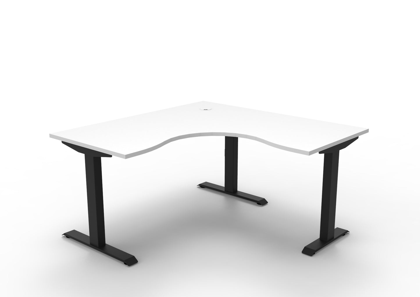 Boost Static Corner Workstation Without Cable Tray / Natural White Top & Black Satin Frame / N/A / Without Screen / 1500mm W x 1500mm W x 750mm D product view for office furniture hire