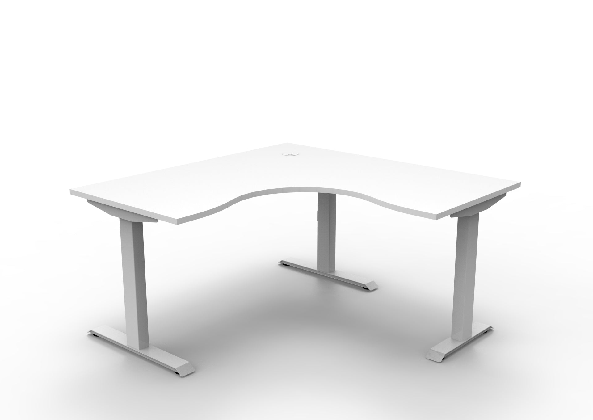Boost Static Corner Workstation Without Cable Tray / Natural White Top & White Satin Frame / N/A / Without Screen / 1500mm W x 1500mm W x 750mm D product view for office furniture hire