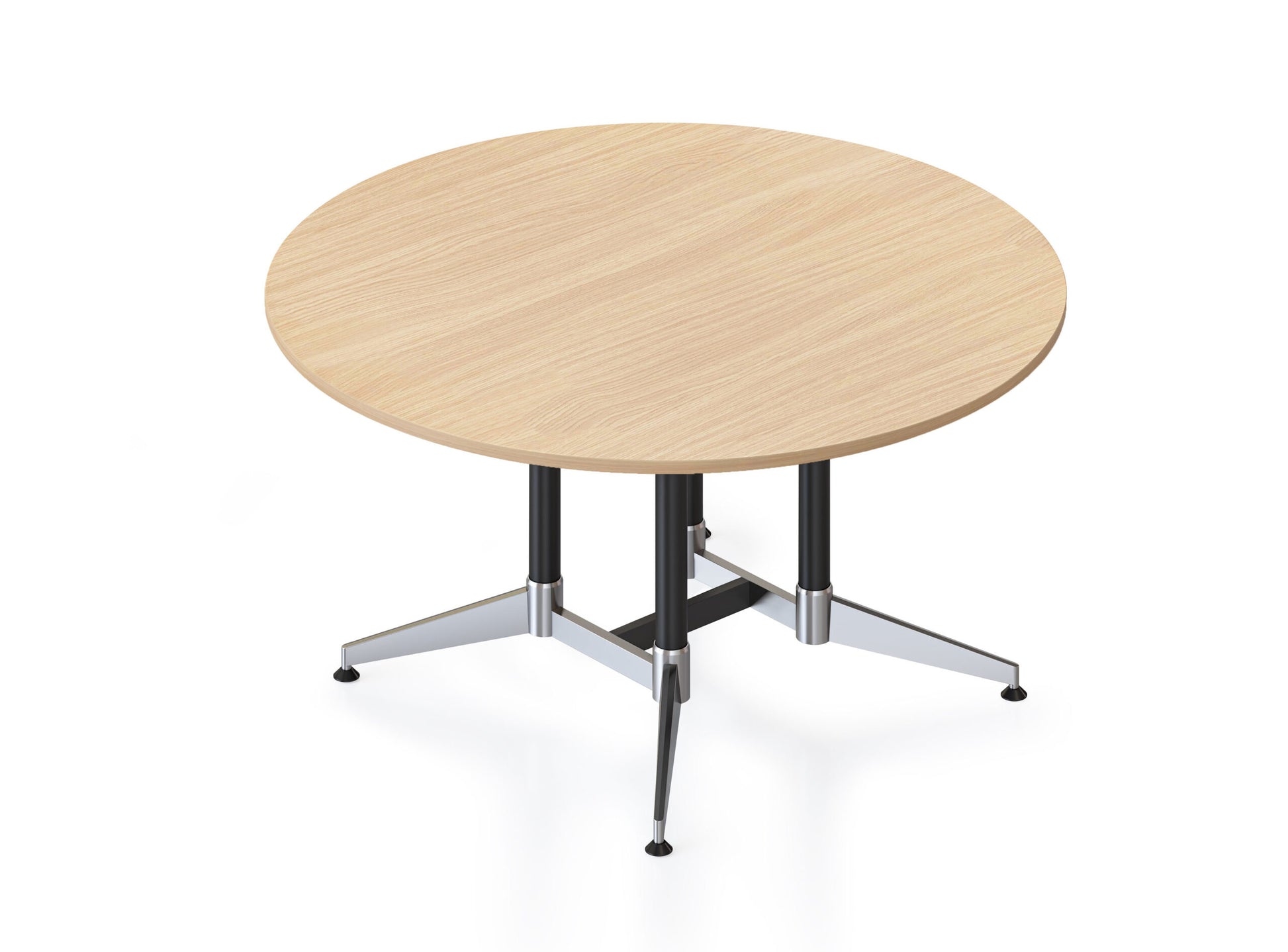 Typhoon Round Meeting Table Black P/C With Polished Aluminium / 1500mm Dia x 750mm H / Natural Oak product view for office furniture hire