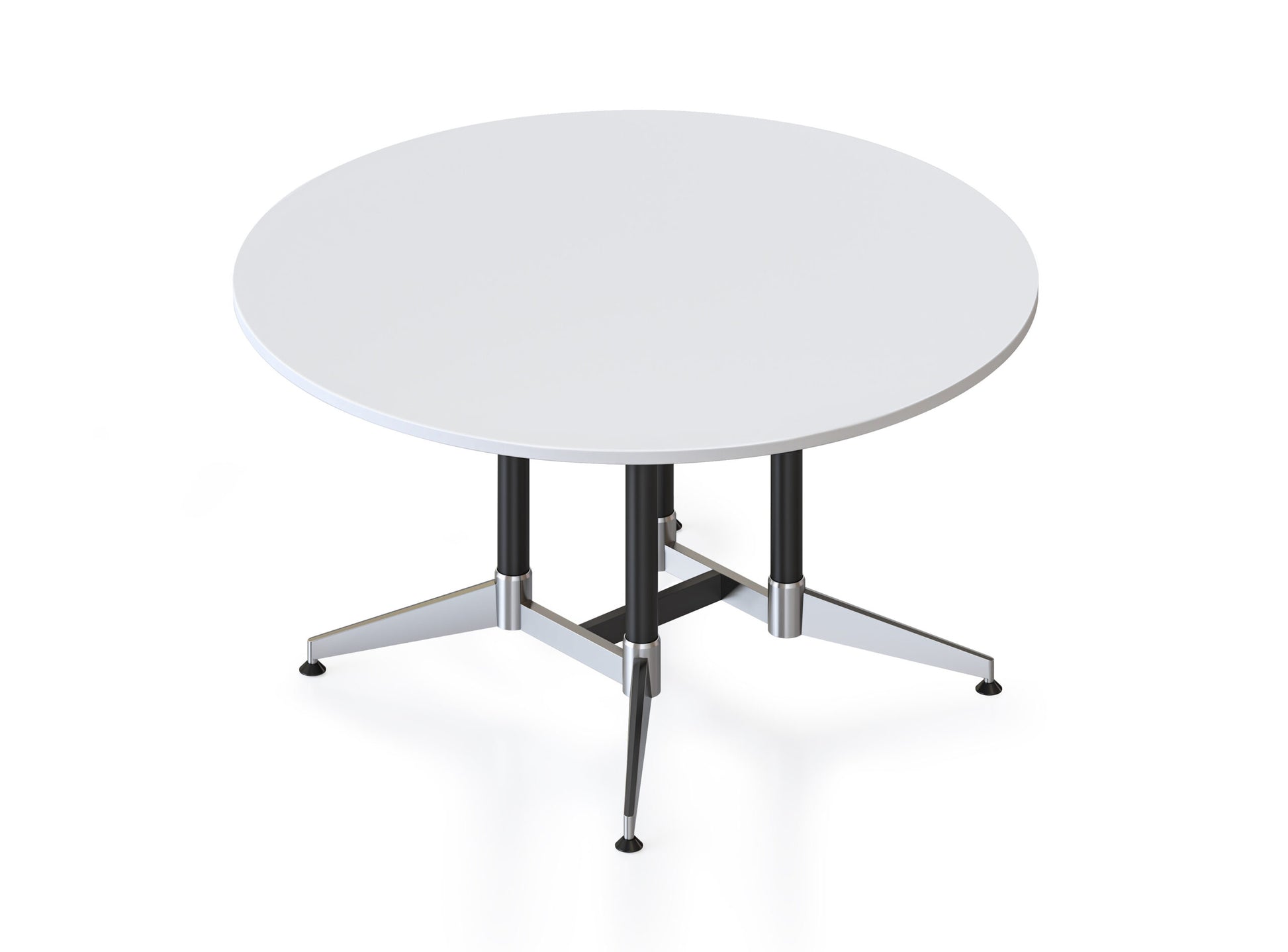 Typhoon Round Meeting Table Black P/C With Polished Aluminium / 1500mm Dia x 750mm H / Natural White product view for office furniture hire