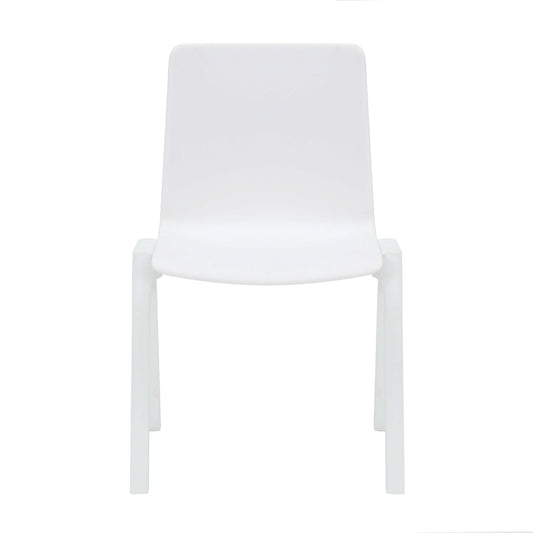 Academy Stacking Chair in white shell front angled view