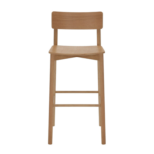 Arlo High Stool American Oak side view showing timber seat profile