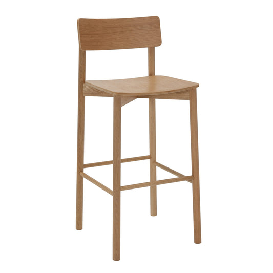 Arlo High Stool American Oak front angled view in natural timber finish