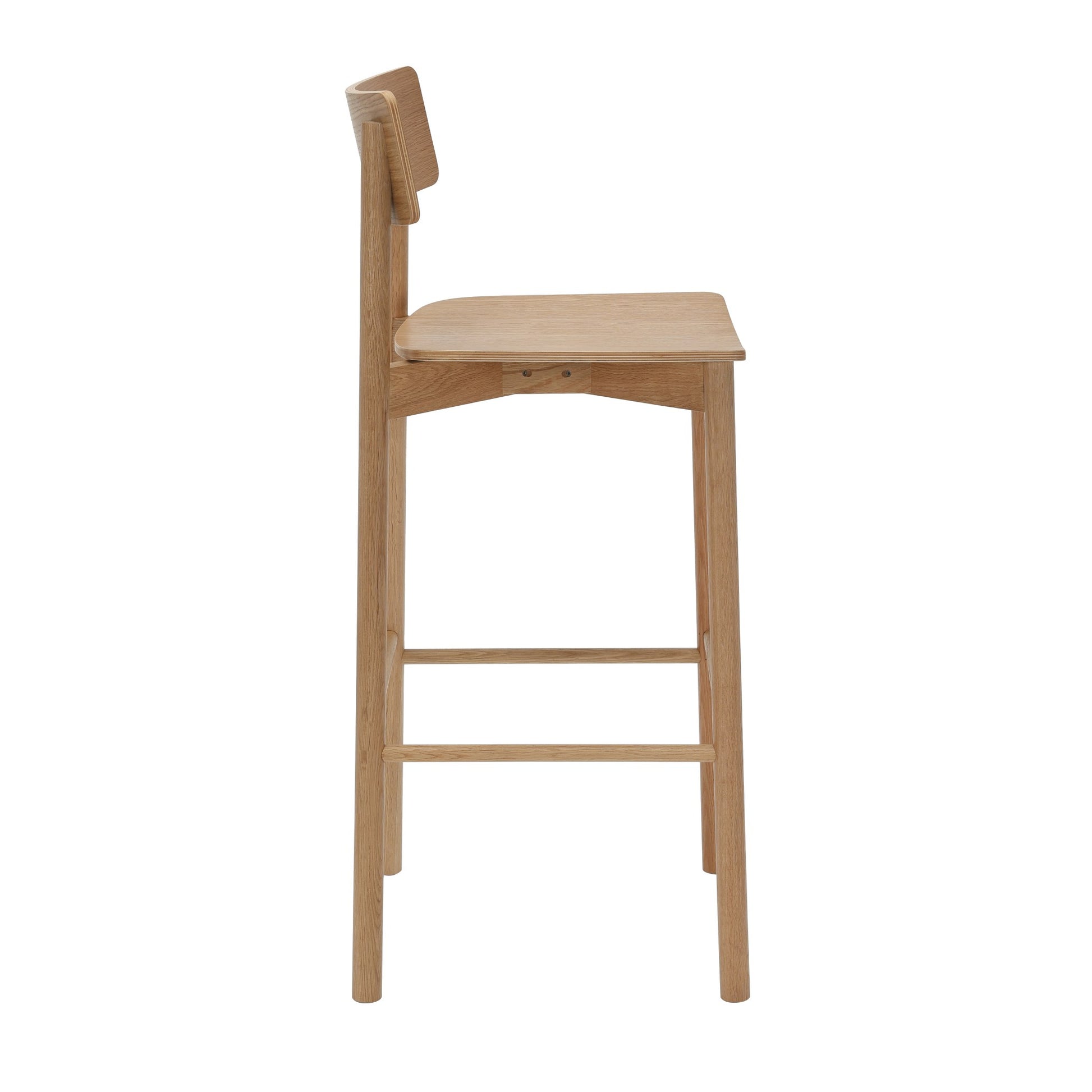 Arlo High Stool American Oak rear angled view with timber backrest