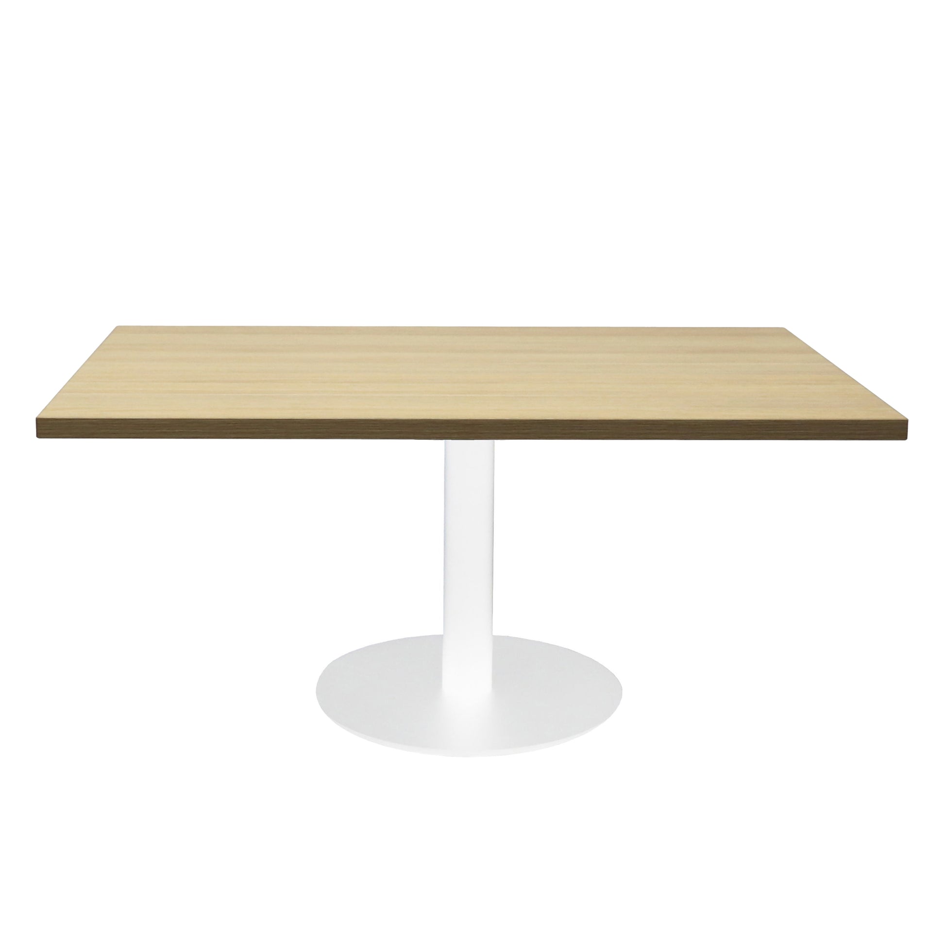 Estilo Square Coffee Table natural oak top with white satin disc base
