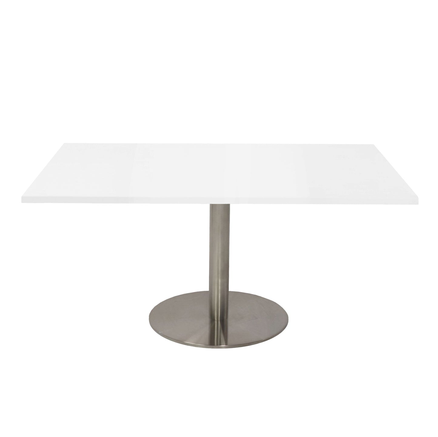 Estilo Square Coffee Table natural white top with stainless steel disc base
