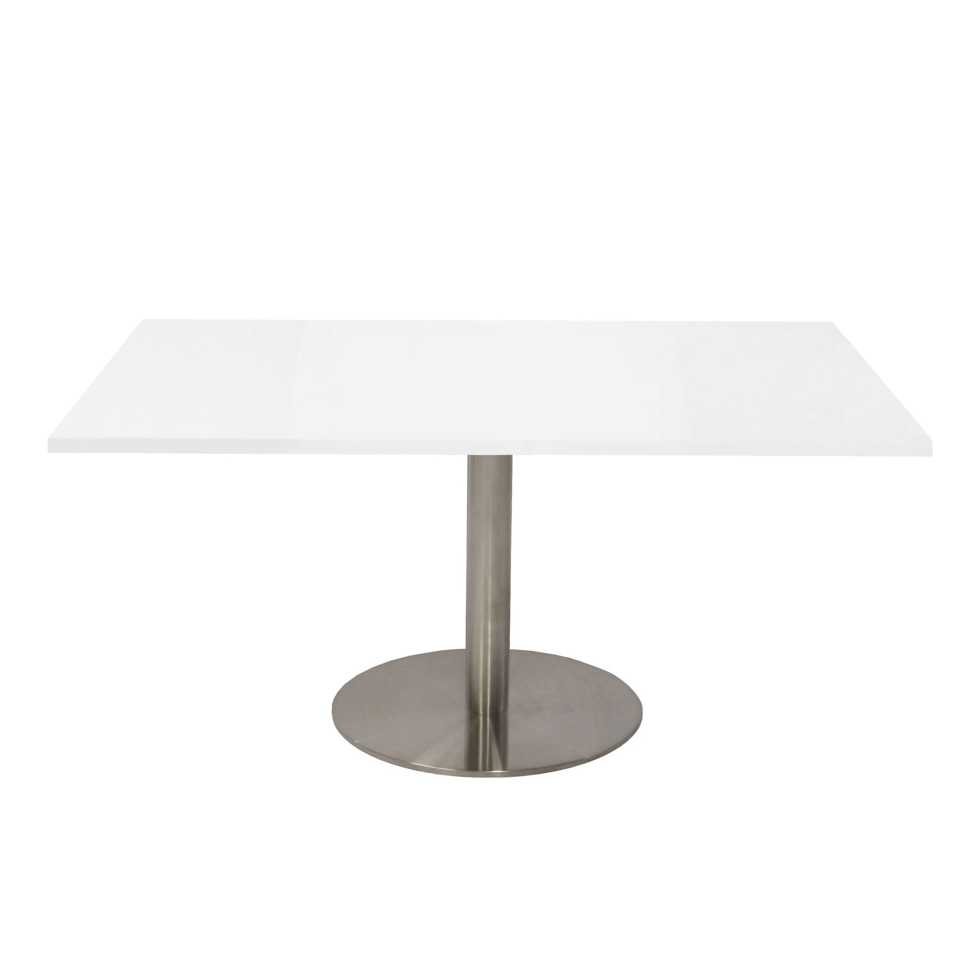 Estilo Square Coffee Table natural white top with stainless steel disc base
