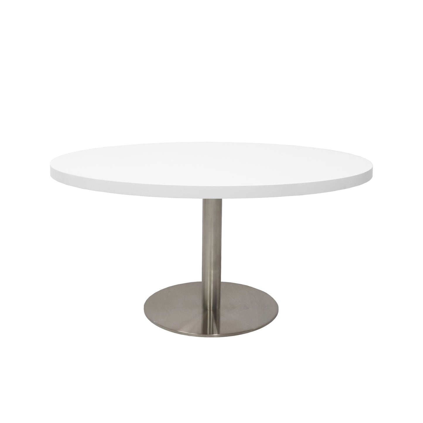 Estilo Round Coffee Table Stainless Steel / 900mm Dia / Natural White product view for office furniture hire