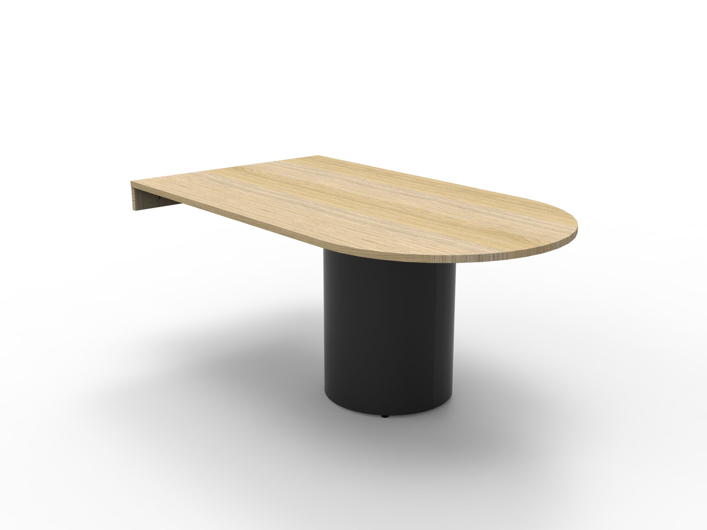 Drum Base D End Table natural oak top with black disc base