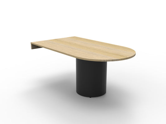 Drum Base D End Table natural oak top with black disc base
