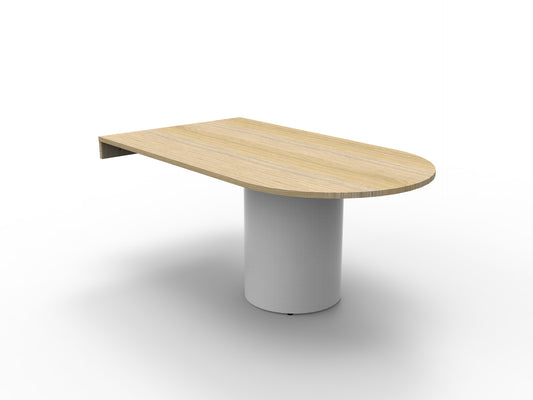 Drum Base D End Table natural oak top with white disc base