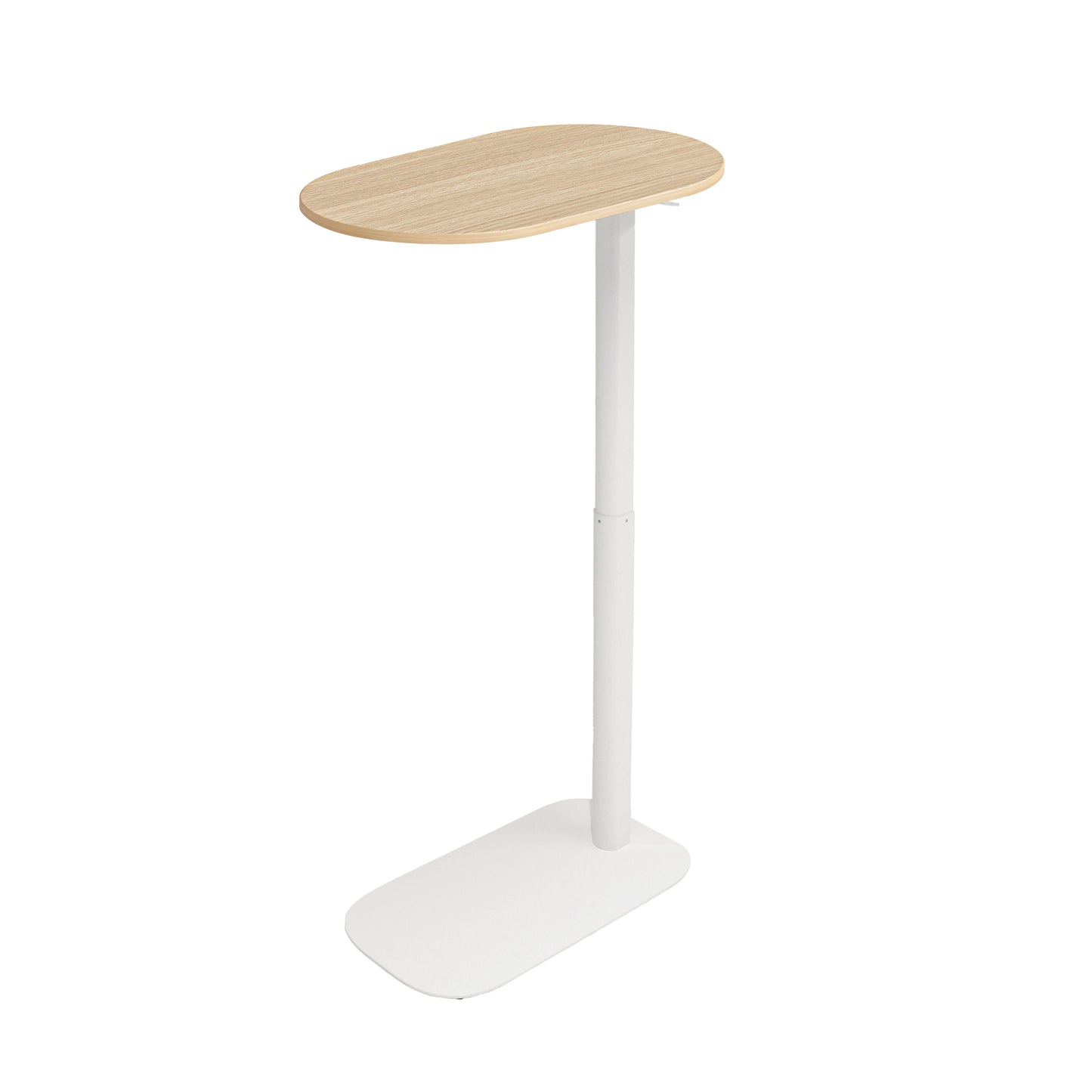 EOS Height Adjustable Side Table natural oak top with white frame