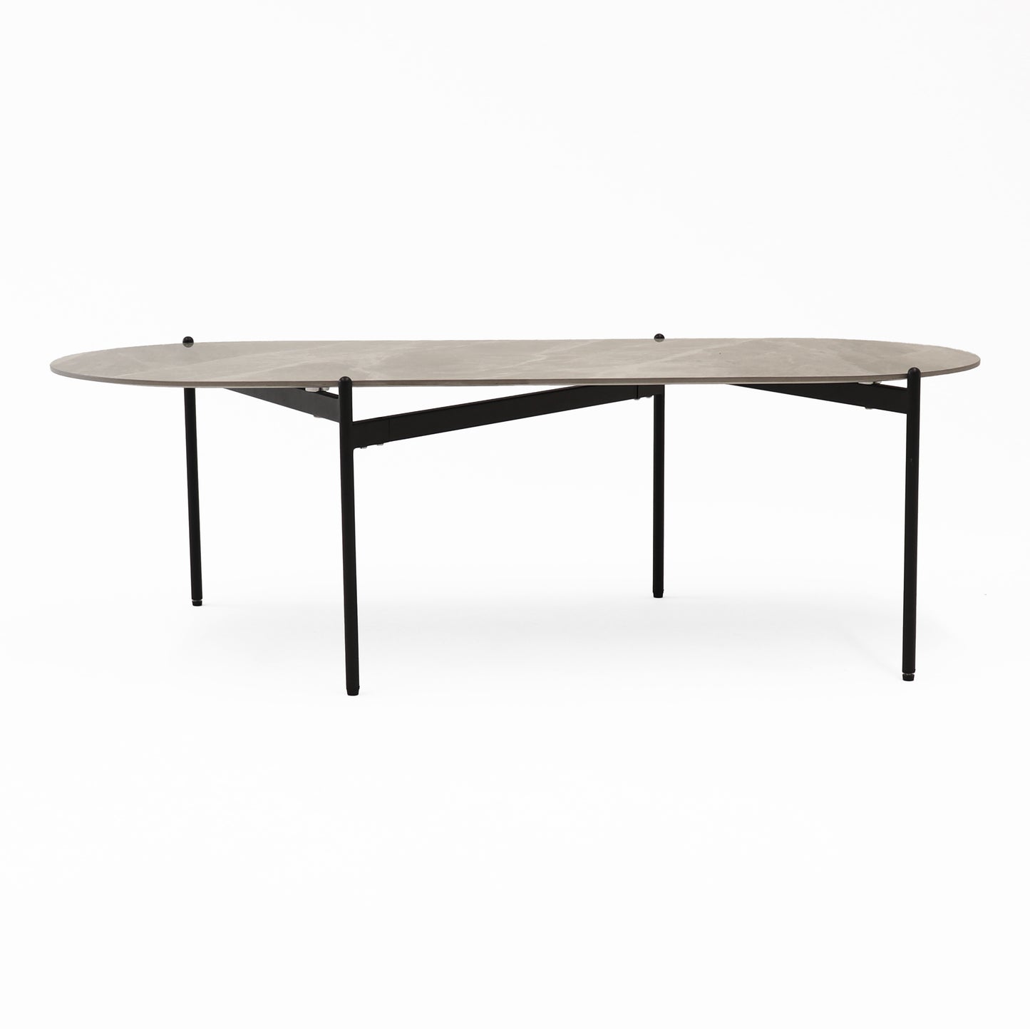 Nido Stone Oval Coffee Table side view with cross brace underframe