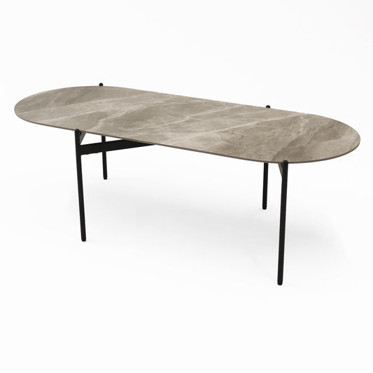 Nido Stone Oval Coffee Table angled view showing elongated stone top