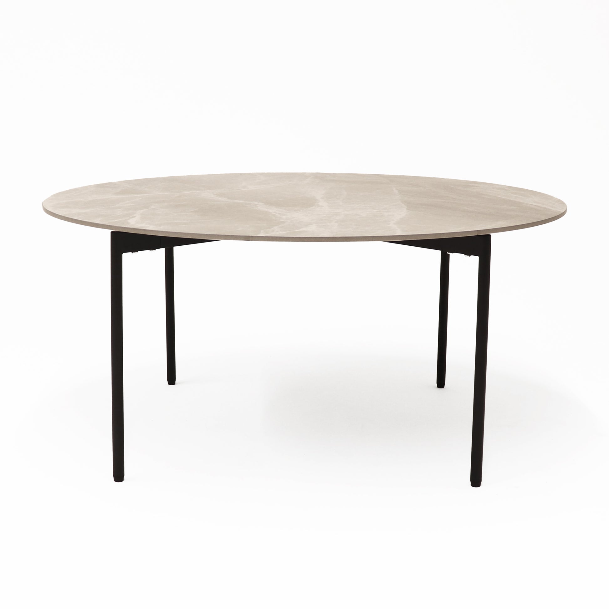 Nido Stone Large Round Coffee Table side view with cross brace underframe