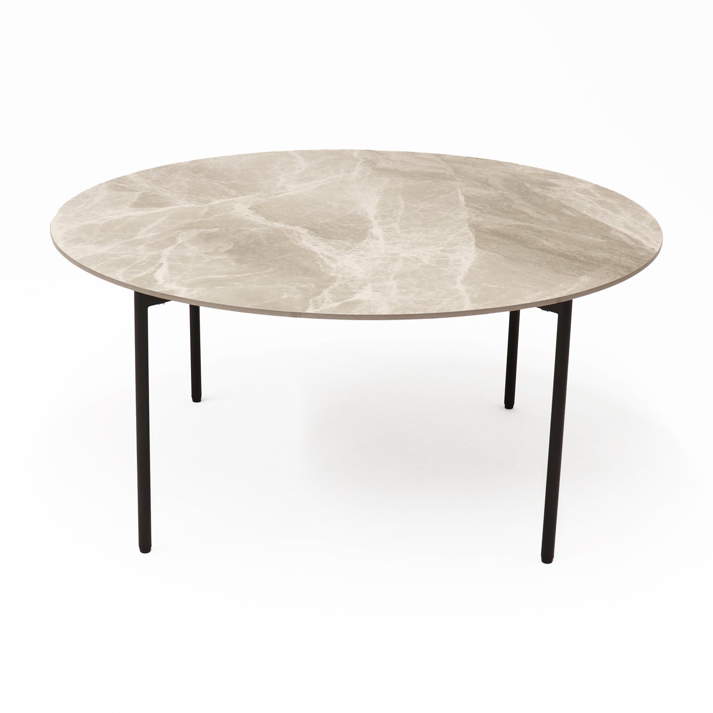 Nido Stone Large Round Coffee Table with Grey Carrara top and black frame