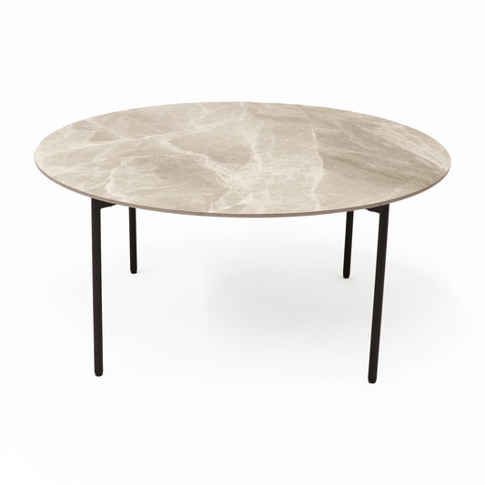 Nido Stone Large Round Coffee Table with Grey Carrara top and black frame