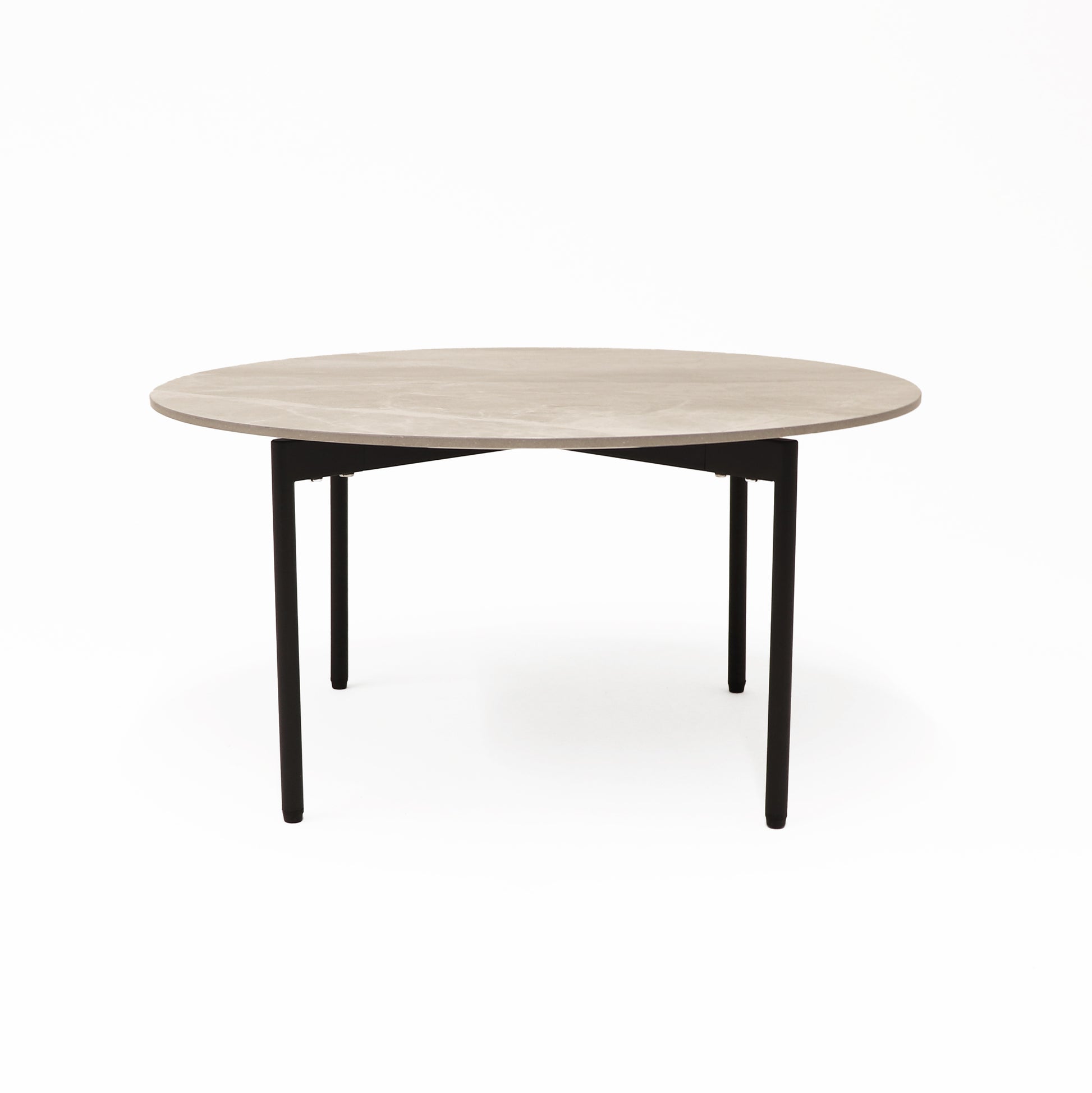 Nido Stone Medium Round Coffee Table with Grey Carrara top and black frame