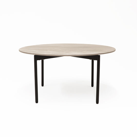 Nido Stone Medium Round Coffee Table with Grey Carrara top and black frame
