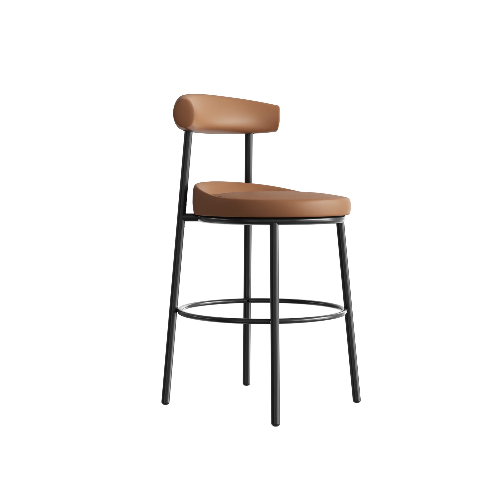 Nyx Bar Stool 650H Amber finish side view with black steel frame