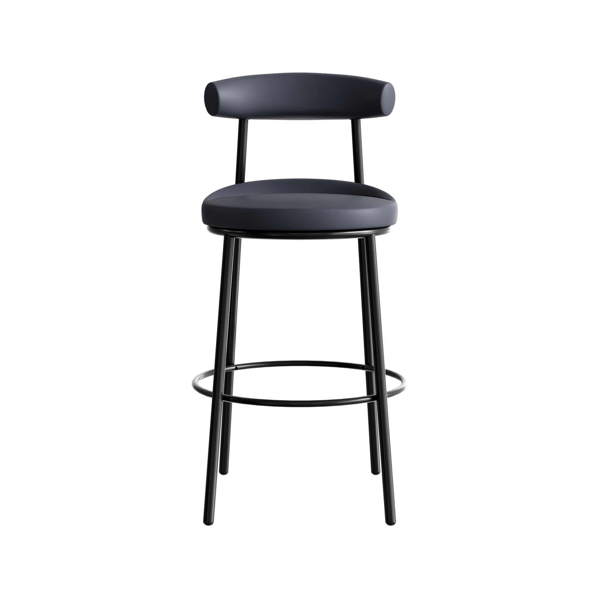Nyx Bar Stool 750H in French Navy PU leather front angled view