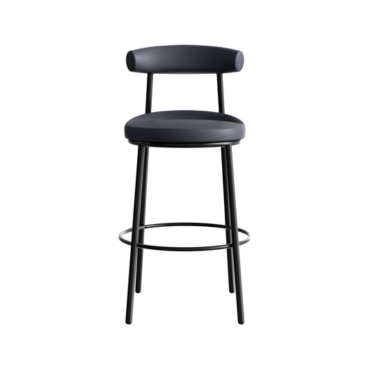 Nyx Bar Stool 750H in French Navy PU leather front angled view