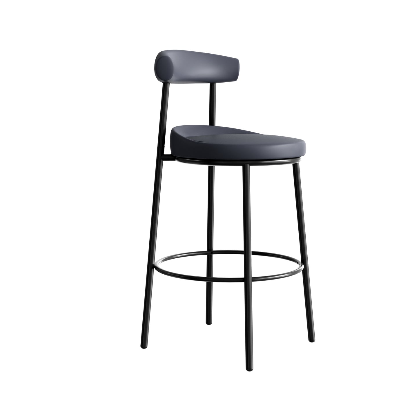 Nyx Bar Stool 750H French Navy finish side view with backrest