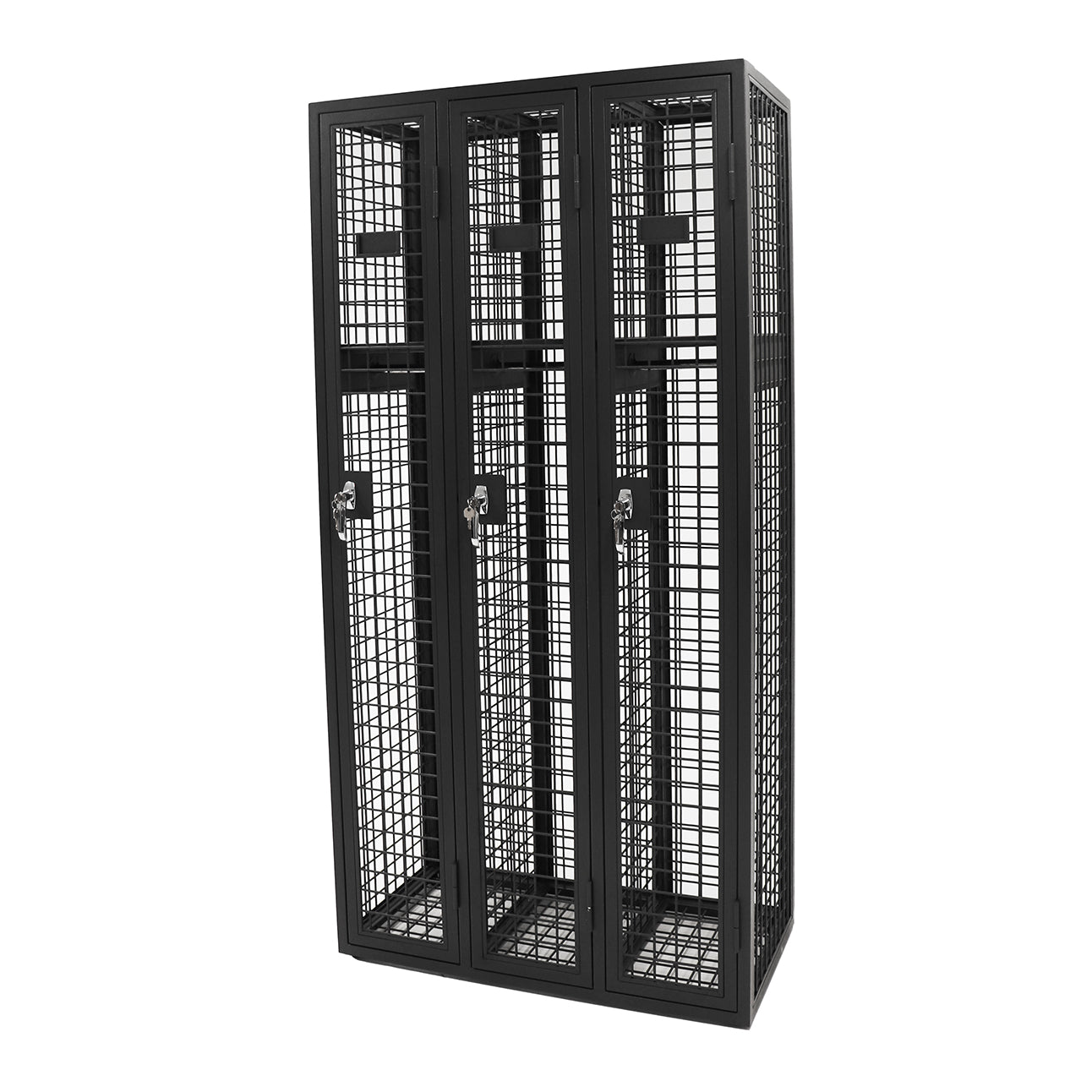Steel Mesh 3 Door Locker open view showing internal storage